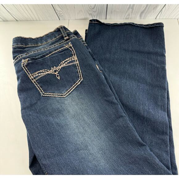 Y2K Bongo Jeans Juniors Size 15 Bootcut Flare Dark  Denim Jeans - Picture 2 of 9